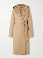 [Gucci] Gucci - Reversible Hooded Belted Wool And Silk-blend Jacquard Coat - Camel - IT38 IT 38 Brown