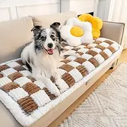 Cream Sofa Cover For Dog Large Plaid Square Fuzzy Pet Dog Mat Bed Couch Cover Pet Friendly