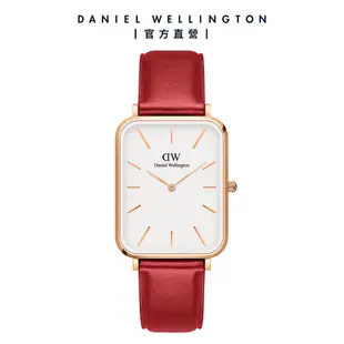 Daniel Wellington DW 手錶 Quadro Pressed Suffolk 29X36.5經典紅真皮皮革大方錶 DW00100453