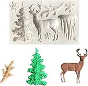 Christmas Silicone Moulds, Xmas Chocolate Fondant Moulds Elk Deer Snowflake Icicle Christmas Tree Mould Baking Tools for Cake Decoration, Candy, Polymer Clay, Cupcake, Sugar Craft