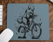 Golden Retriever Riding a Bike Graphic Mouse Pad