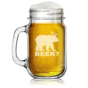 16oz Mason Jar Glass Mug w/ Handle Deer + Bear = Beer Funny
