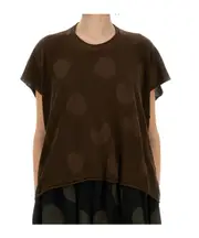 Polka Dot Detailed Crewneck Knitted Top M Brown