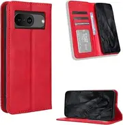 Cover Compatible with Google Pixel 8 5G Case,Compatible with Google Pixel 8 5G Case PU Leather Flip Kickstand Wallet Card Slot Magnetic Closure Red