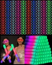 100 Pcs Glow in the Dark Party Favors LED Glasses Foam Sticks Bulk Light up N...
