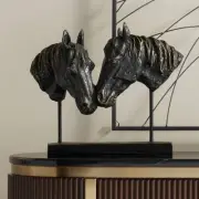 Double Horse Bust 14 1/2" Wide Rough Bronze Statue