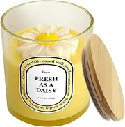 [Fave Studio] Flower Shaped Scented Candle Vegan Soy Wax Unique Design, Fresh As A Daisy, Self-Care Stress Relief, 60 + Hours Burn Time, Home Decor Aromatherapy Gifts, 280 g / 9.8 oz Spring Summer