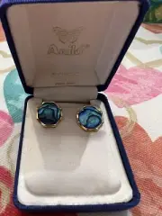 Vintage Ariki Paua Shell gold plated made in New Zealand Abalone Shell Earrings