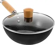 Vaguelly 1Set Non Stick Wok with Lid for Induction and Gas Cooking Frying Pan for Home and Restaurant Use Comfortable Heat Handle Versatile Kitchenware for BBQ Eggs