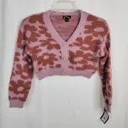 Art Class Girls Small 6/6x Fuzzy Soft Pink Crop Large Flowers Cardigan Sweater