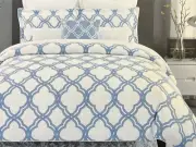 Max Studio Blue White Quatrefoil Full / Queen DUVET COVER SET W/ SHAMS Lattice