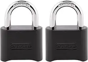 Master Lock Black Combination Padlock, Set Your Own Combo Lock, Weather Resistant Indoor and Outdoor Padlocks with Code for Gym Locker, Gate, Shed, 2 Pack, 178EC2