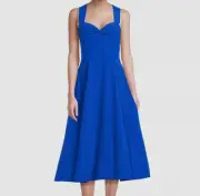 Aidan Mattox Women Blue Sweetheart Neck Taffeta Fit Flare Midi Dress Size 8