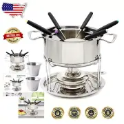 Versatile Stainless Steel Fondue Pot Set with Temperature Control & Dipping Mugs