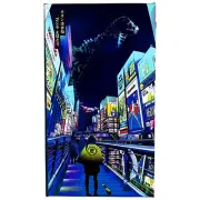Japan Painting Neon Ukiyoe Godzilla Osaka Fabric Board
