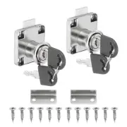 Cylinder Cabinet Cam Lock 7/8" 2Pcs Keys Alike Alloy Tool Box Lock,Silver