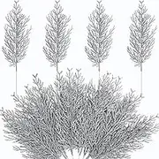 Alpurple 25 Pcs Christmas Silver Artificial Pine Branches- 13.5" Glitter Fake Foliage Pine Stems Picks- Silver Leaves Artificial Pine Needles for DIY Christmas Wreath Home Decoration
