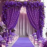 10x10ft Purple Wrinkle Free Backdrop Curtains with Lights for Parties, Polyester Curtains Photo Backdrop Drapes for Wedding Girls Birthday Baby Shower Home Decoration (5ft x10ft, 2 Panels)