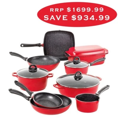 BACCARAT STONE NON STICK 10 PIECE COOKWARE SET - RED