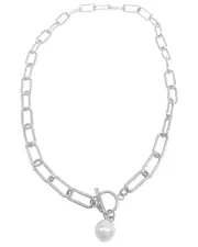 ADORNIA Silver Plated Paper Clip Toggle Necklace