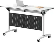 YVYKFZD Folding Conference Table, Mobile Seminar Meeting Table, Rectangular Training Table, Rolling Conference Room Tables with Wheels and Baffle, Easy Assembly(6PCS,47.2"x19.6"x29.5")
