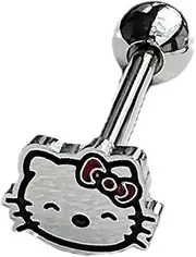 [EIROVYA] EIR Barbell Piercing Bar Tongue Piercing, Cute Kitten Shape, Tongue Piercing Surgical Steel, Ear Piercing Barbell Surgical Steel, White, CM