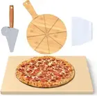 Pizza Stone For Grill Oven Baking & BBQ with Pizza Peel & Cutting Board Dual-pur