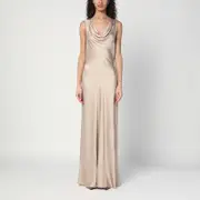 [Malina] Leah dress in champagne colour satin XS Beige