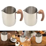 Milk Frothing Mug Wood Handle Stainless Steel Frother Steamer Cup Coffeware for