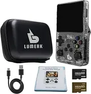 Lumerk R36S Handheld Retro Game Console Air Version(V2.0), 3.5 Inch IPS Screen with Emulator System, 15,000+ Built-in Classic Games, Portable Gaming Console with Dual 3D Joysticks (Transparent Black)