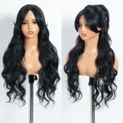 Long Big Wave Wigs With Curtain Bangs for Women Body wave wig Heat Resisatnt ...