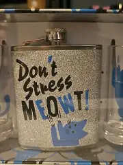 Don't Stress Meowt 7oz Stainless Steel Hip Flask Shot Glass Set Wink Mothers Day