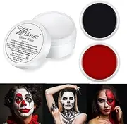 Wismee Clown Makeup Black White Red Cream Face Body Paint Clown Joker Zombie Vampire Skeleton Halloween Costume Fantasy Makeup Fancy Dress Up Cosmetics Set Oil Painting Art (White Red Black)