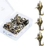20 Pieces Push Pin Hangers Plant Shape Pin Hook Hanger Zinc Alloy Picture Hanging Hook Pin Bronze Wall Hooks (Lotus)
