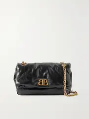 [Balenciaga] Balenciaga - Monaco Crinkled-leather Shoulder Bag - Black - One size One size Black