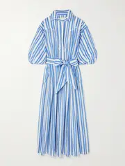 [Johanna Ortiz] Johanna Ortiz - Buena Mar Belted Striped Cotton-voile Midi Dress - Blue - US6 US 6 Blue