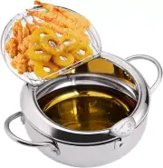 Tempura Fry Pot, Stainless Steel Tempura Deep Fryer with Thermometer, 8 Inches,