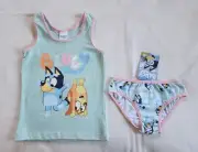Bluey Girls Green Pink Printed Singlet & Brief Underwear Set Size 2/3 New