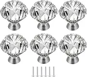 Crystal Drawer Knobs,Dresser Knobs,6 Pcs Door Knob 30mm Glass Drawer knobs with Diamond Shaped Cupboard Handles with Screws for Dresser Kitchen Wardrobe Home Decorating(Blue) (Color : Blu) Blu (Color