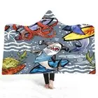 Sharks Octopuses Surfing 3D Hooded Blanket Wearable Flannel Throw Blanket Cloak