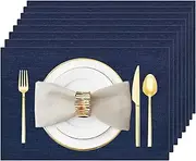 Uolr Placemats Set of 8 Washable& Wipeable Silver Placemats for Dining Table Kitchen Indoor Outdoor Table mats Heat Resistant Non Slip Woven Vinyl Table Placemats (Navy Blue，8PCS)