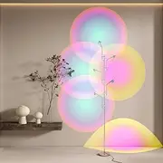 [TACAHE] RGBW Halo Projector Floor Lamp - 4000K LED with Replaceable Color Filters - Light and Shadow Mood Light - Multi-Head Ambient Decor Lighting for Bedroom, Living Room - 73" - 12W - Chrome