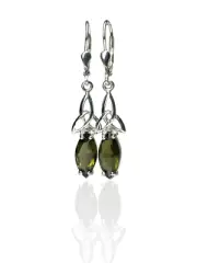 3.26g 16.3ct MOLDAVITE silver earrings marquise 6×12 mm #ASP0113