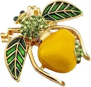 [A N KINGPiiN] Green and Yellow Apple Enamel Bee with Swarovski Detailing Lapel Pin, Brooch Suit Stud, Shirt Studs Men's Accessories