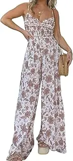 [GeRRiT] 2024 New Floral Suspender Wide-Leg Jumpsuit, Long Rompers For Women, Extra Long Jumpsuit For Tall Women (Khaki,M)