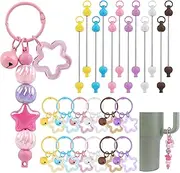 [RP Remarkable Power] 12 Pack Beadable Cup Charms Bar Blank with Star Bell for Bottle 6 Colors, 12 Pack, Plastic+Iron, No Gemstone