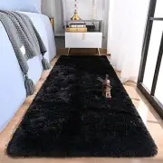 Soft Shag Runner Rug for Bedroom Fluffy Rugs with Non-Slip 2x6 Feet Black