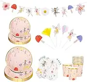 Homiliky Falafoty Fairy Paper Plate Party Set, Party Supplies Decorations, Party Elf Theme Paper, Paper Cup,Tissue, Plate, La Banner, Cake Power Strip, Paper Plates Party Suit for Kids Birthday Party