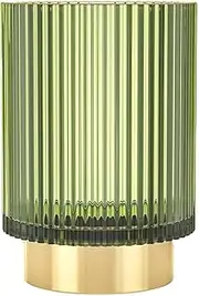 REALHUNLEE Makeup Brush Holder Organizer, Crystal Cosmetic Makeup Brush Glass Brushes Storage Holder, Vintage Vanity Make Up Brush Cup Pen Pencil Holder striped vase (Large (green))
