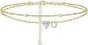 [TCXOO] Anklets Bracelets for Women 14k Gold Plated Waterproof CZ Initial Anklet for Women Layered Letter Heart Ankle Bracelets Beach Adjustable Foot Chain
